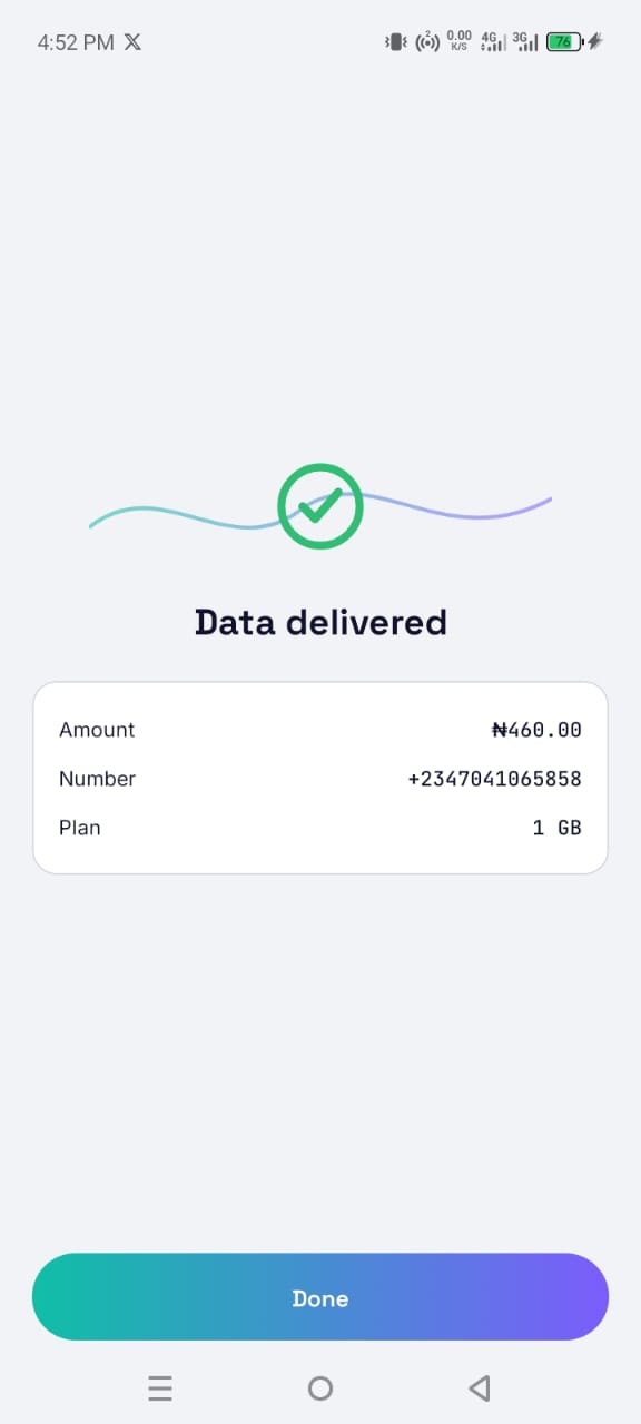 Confirmation that the data was delivered
