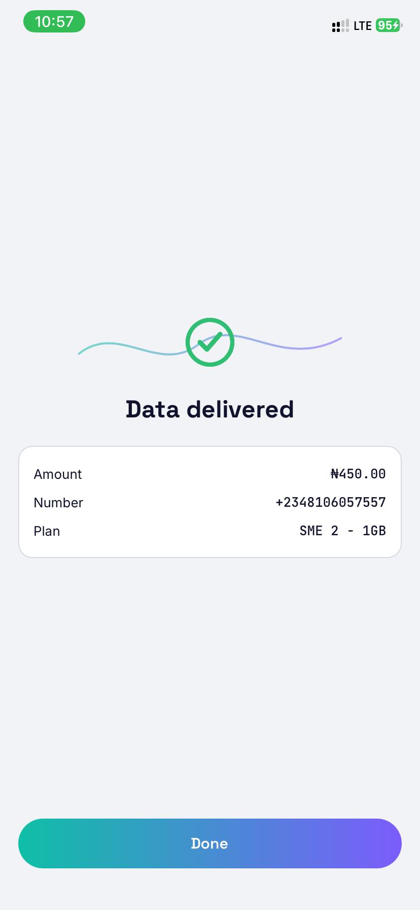 Confirmation that the data was delivered